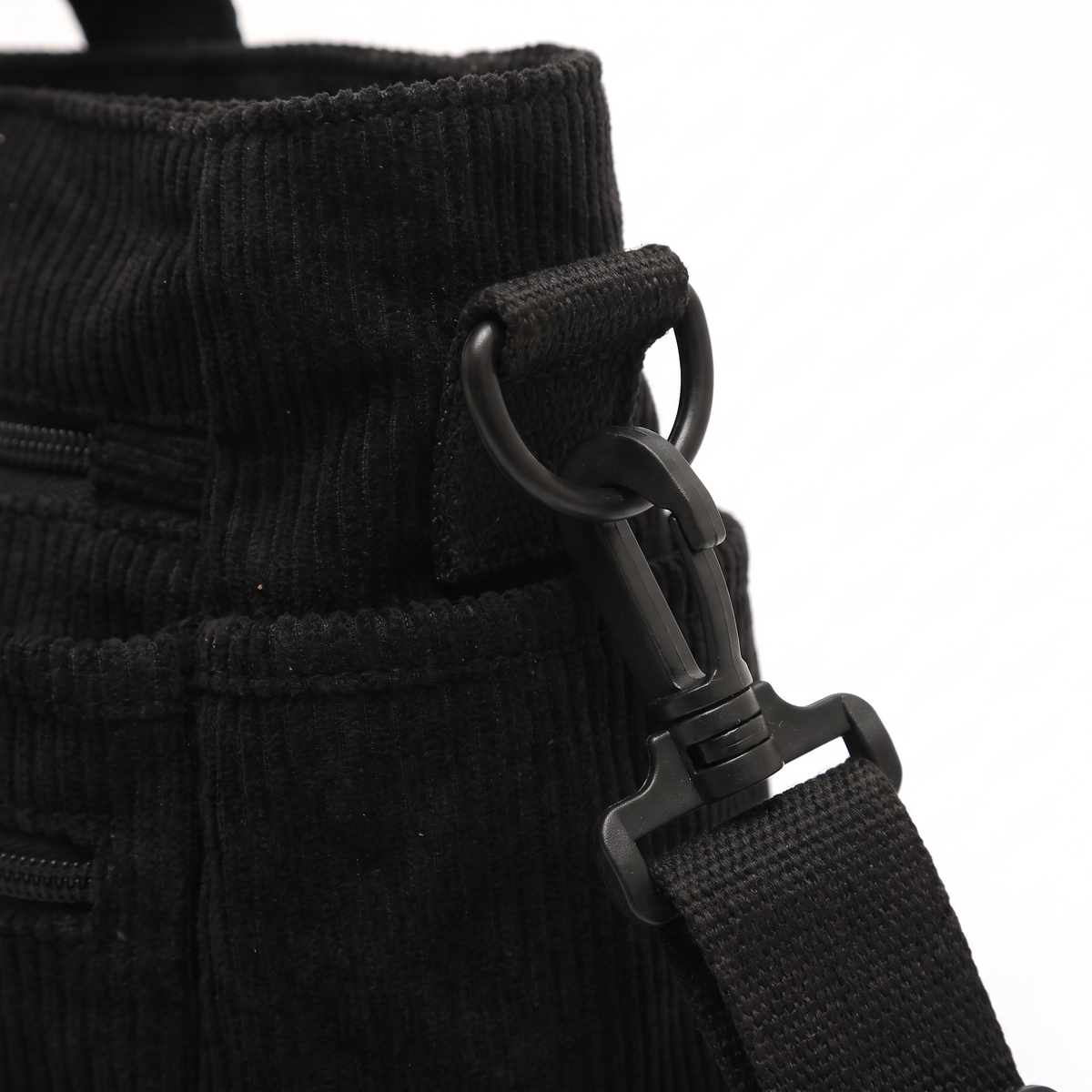 Corduroy Tote Bag for Women, Black Multi-Pocket Shoulder Bag
