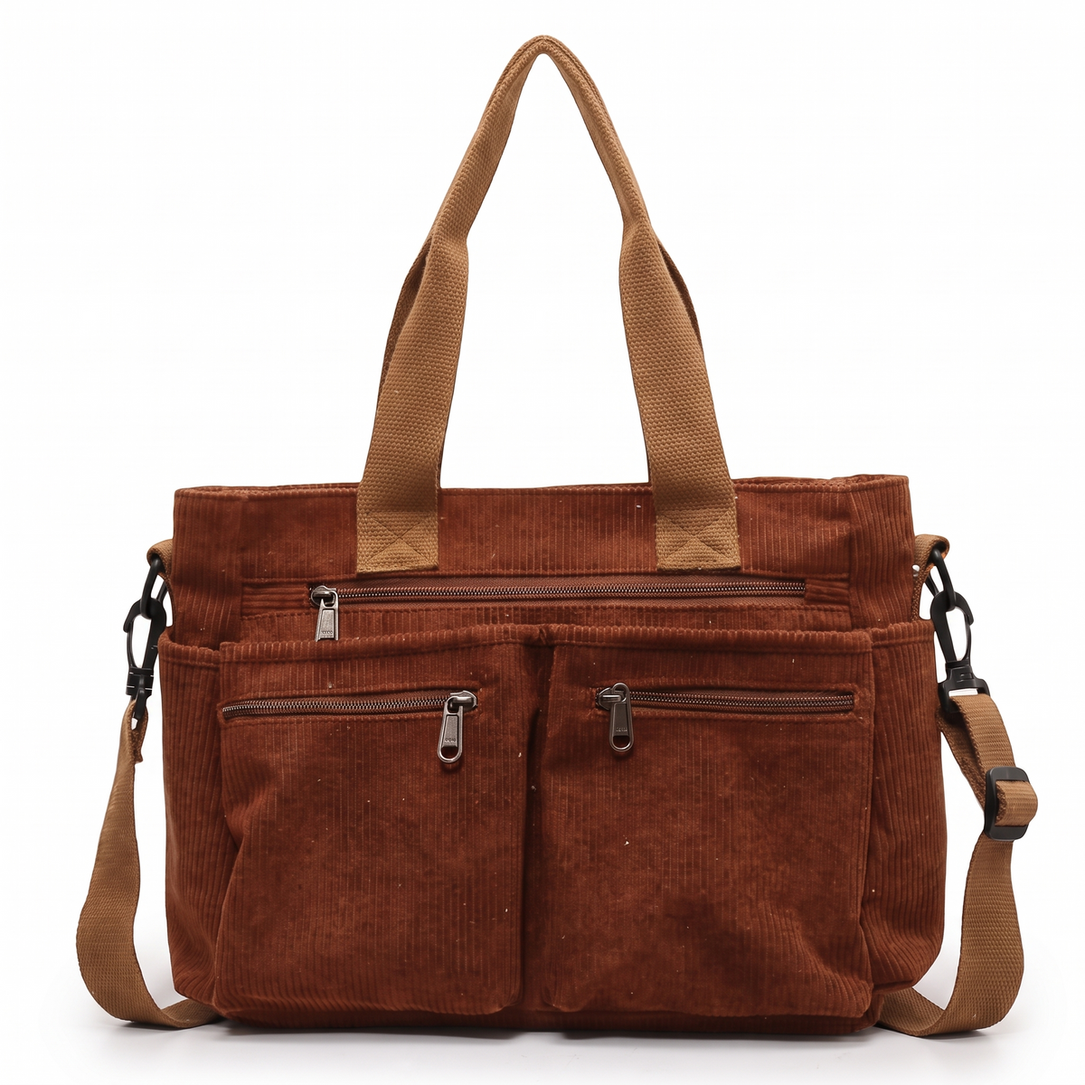 Corduroy Tote Bag for Women, Black Multi-Pocket Shoulder Bag