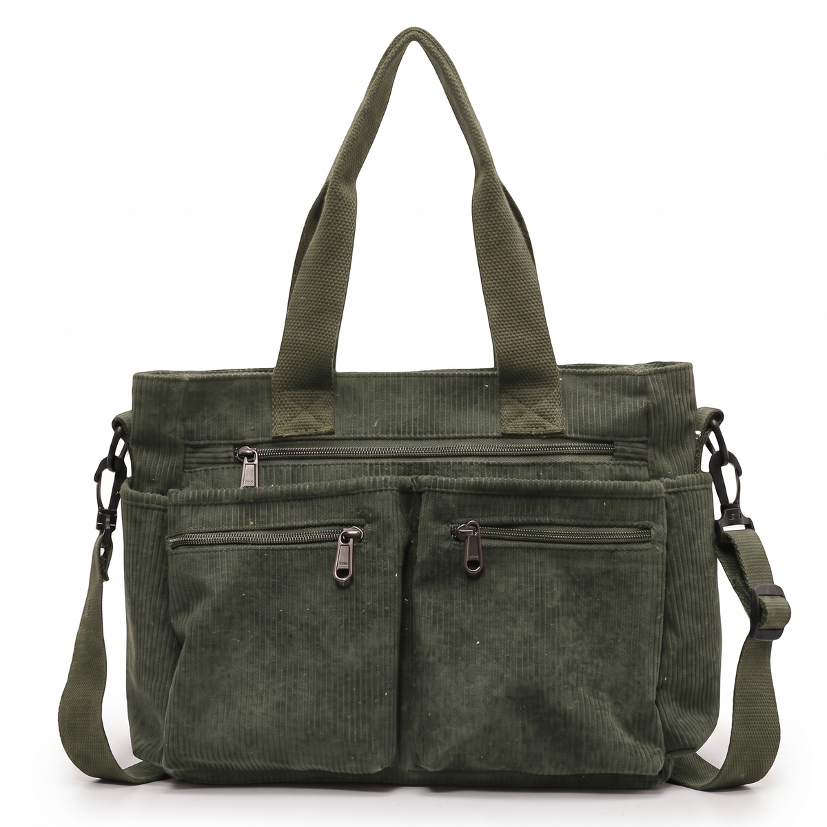 Corduroy Tote Bag for Women, Black Multi-Pocket Shoulder Bag