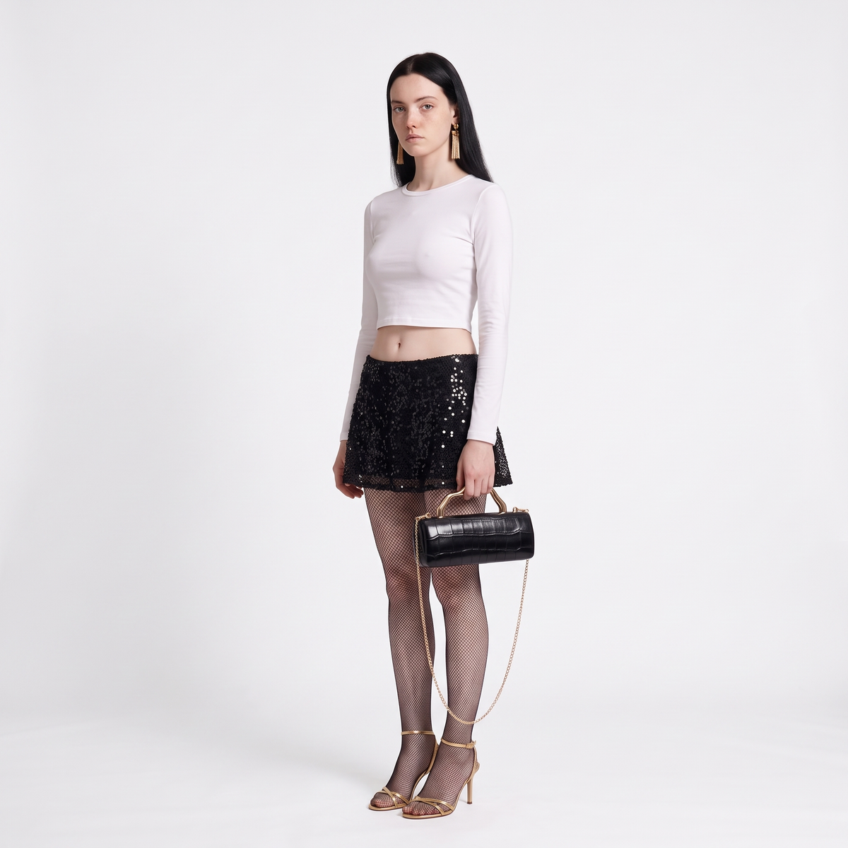 Croc Faux Leather Box Clutch for Women, Black Gold Wave Handle Evening Bag