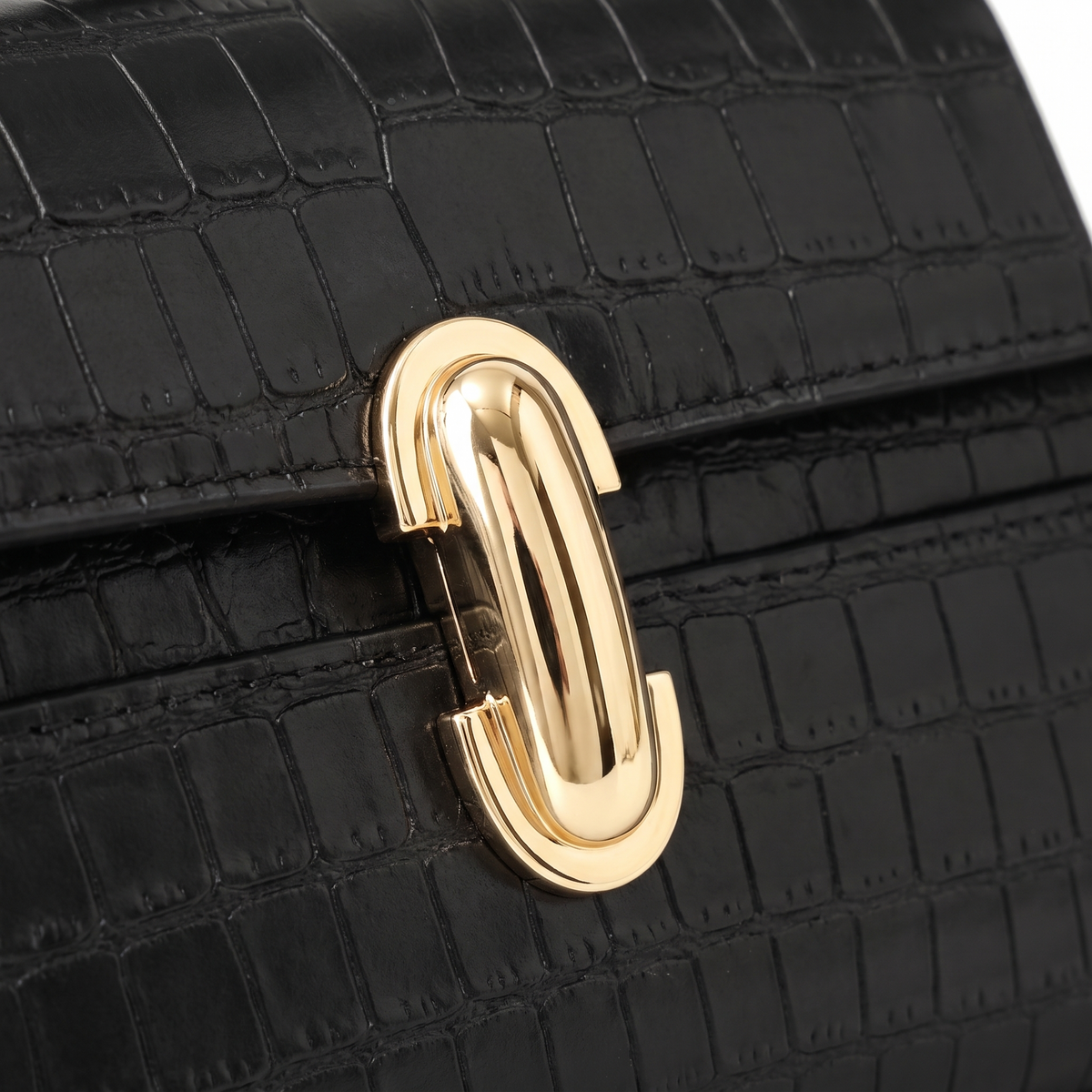 Croc Faux Leather Top Handle Clutch for Women, Black Long East West Bag