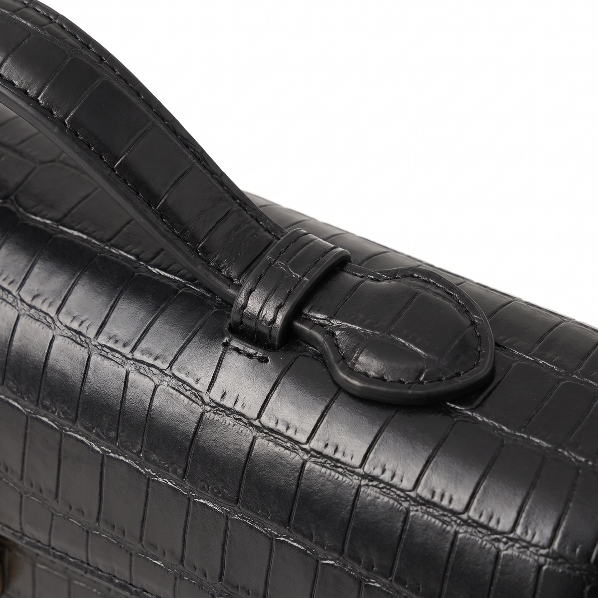 Croc Faux Leather Top Handle Clutch for Women, Black Long East West Bag