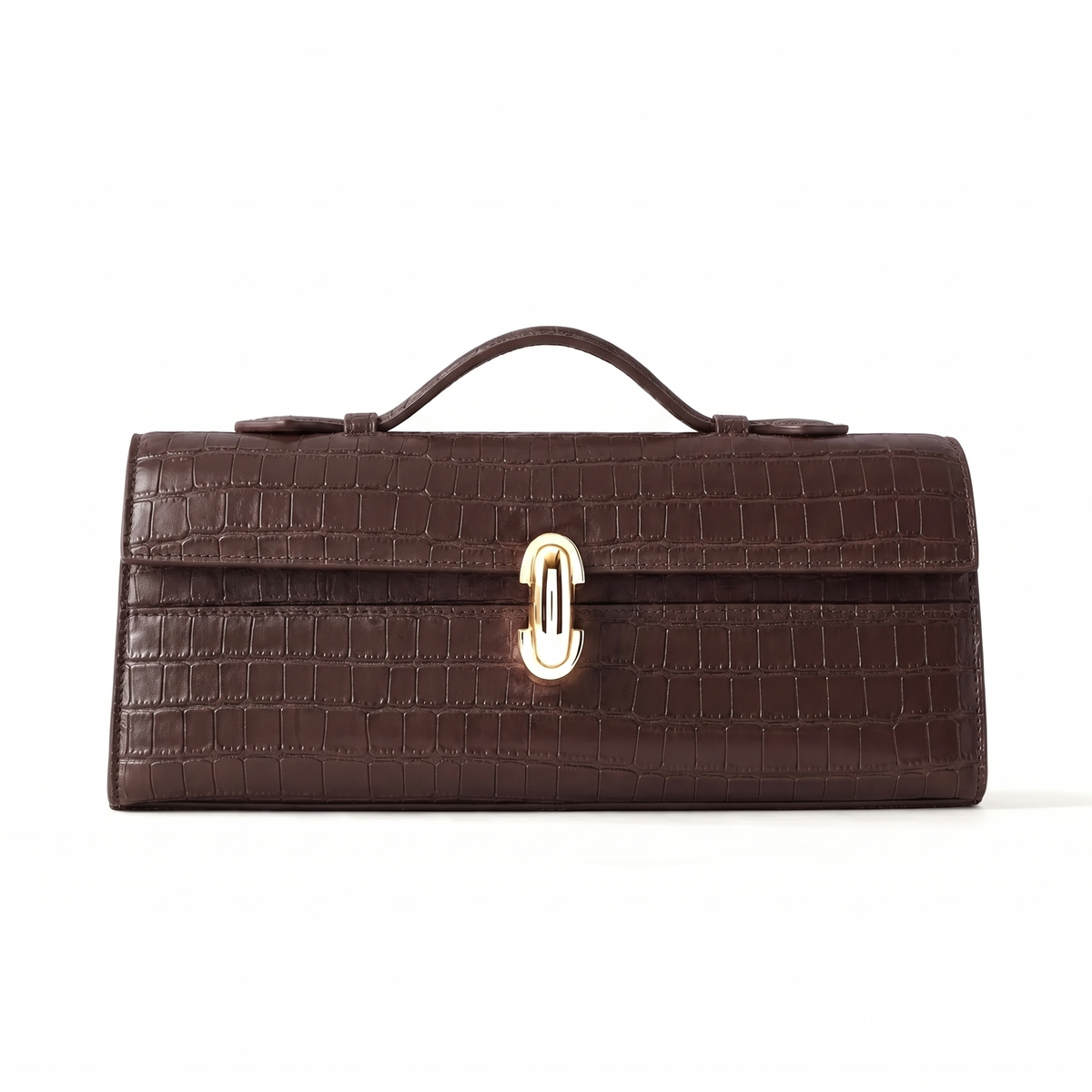 Croc Faux Leather Top Handle Clutch for Women, Black Long East West Bag