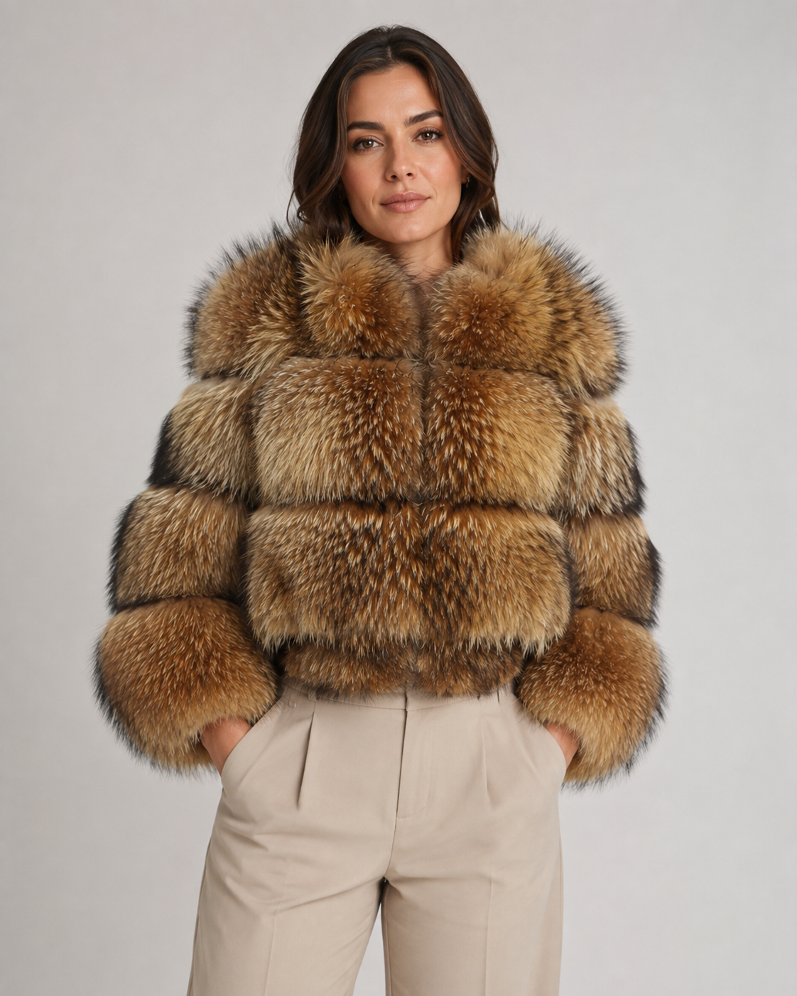 Women's Cropped Faux Fur Jacket with Oversized Collar