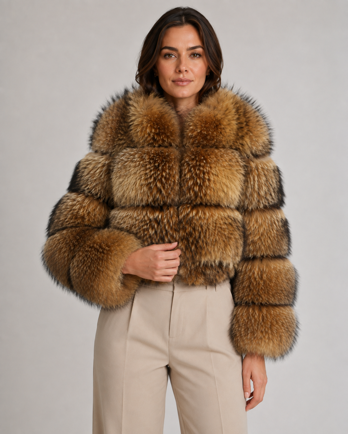 Women's Cropped Faux Fur Jacket with Oversized Collar