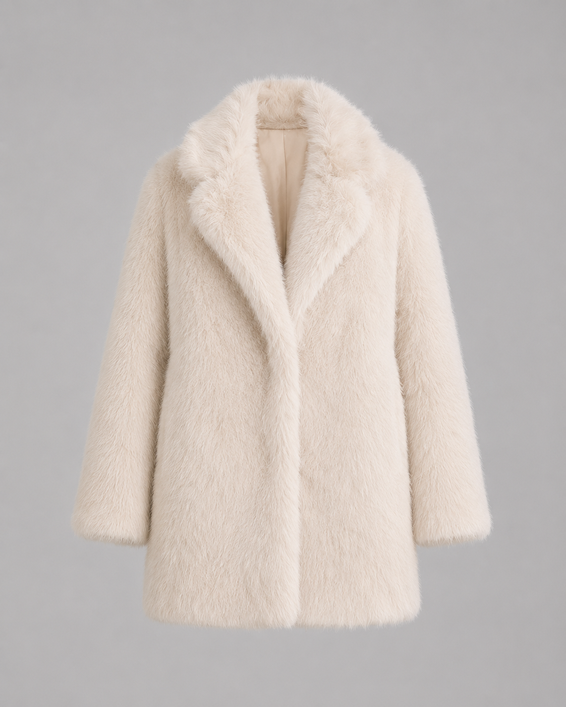 Women's Plush Faux Fur Coat – Shawl Collar Mid Thigh Length