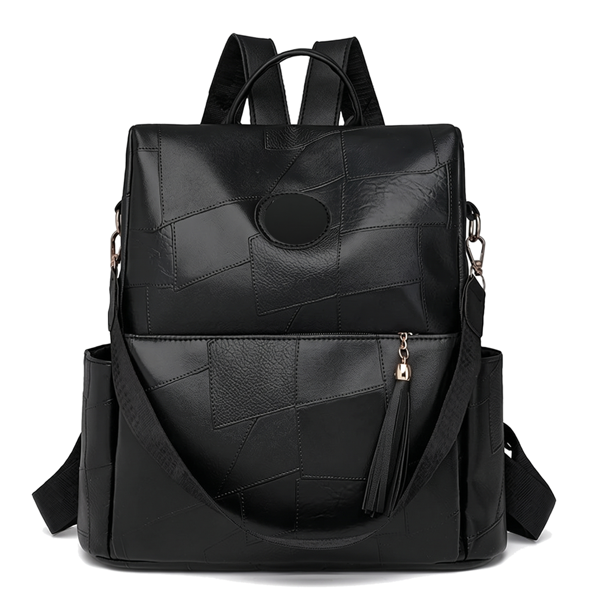 Faux Leather Back Zip Backpack for Women, Black City Backpack Purse