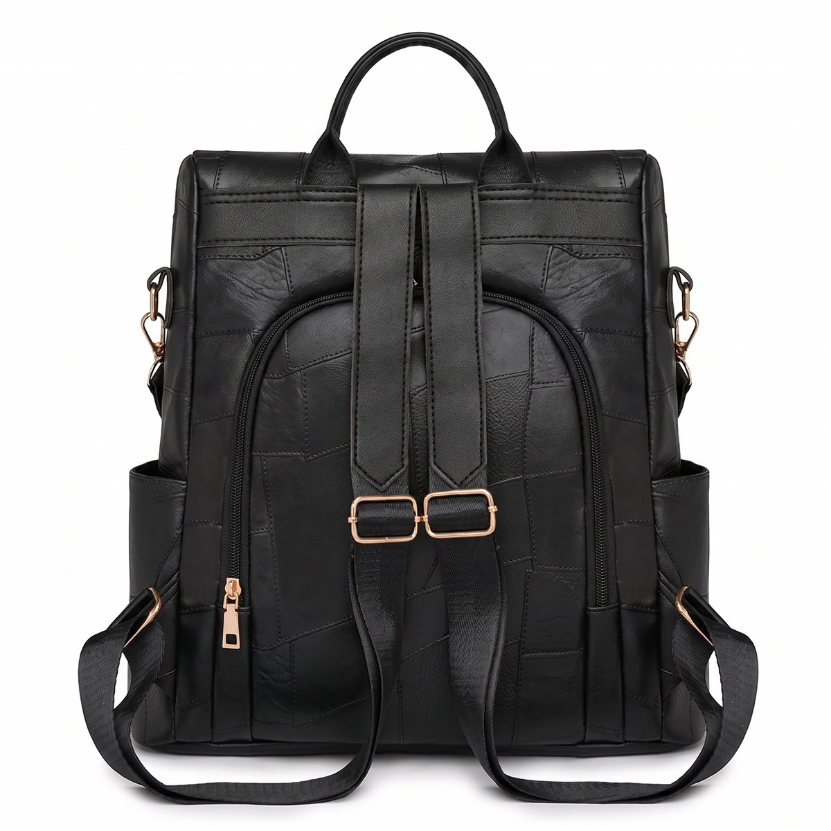 Faux Leather Back Zip Backpack for Women, Black City Backpack Purse