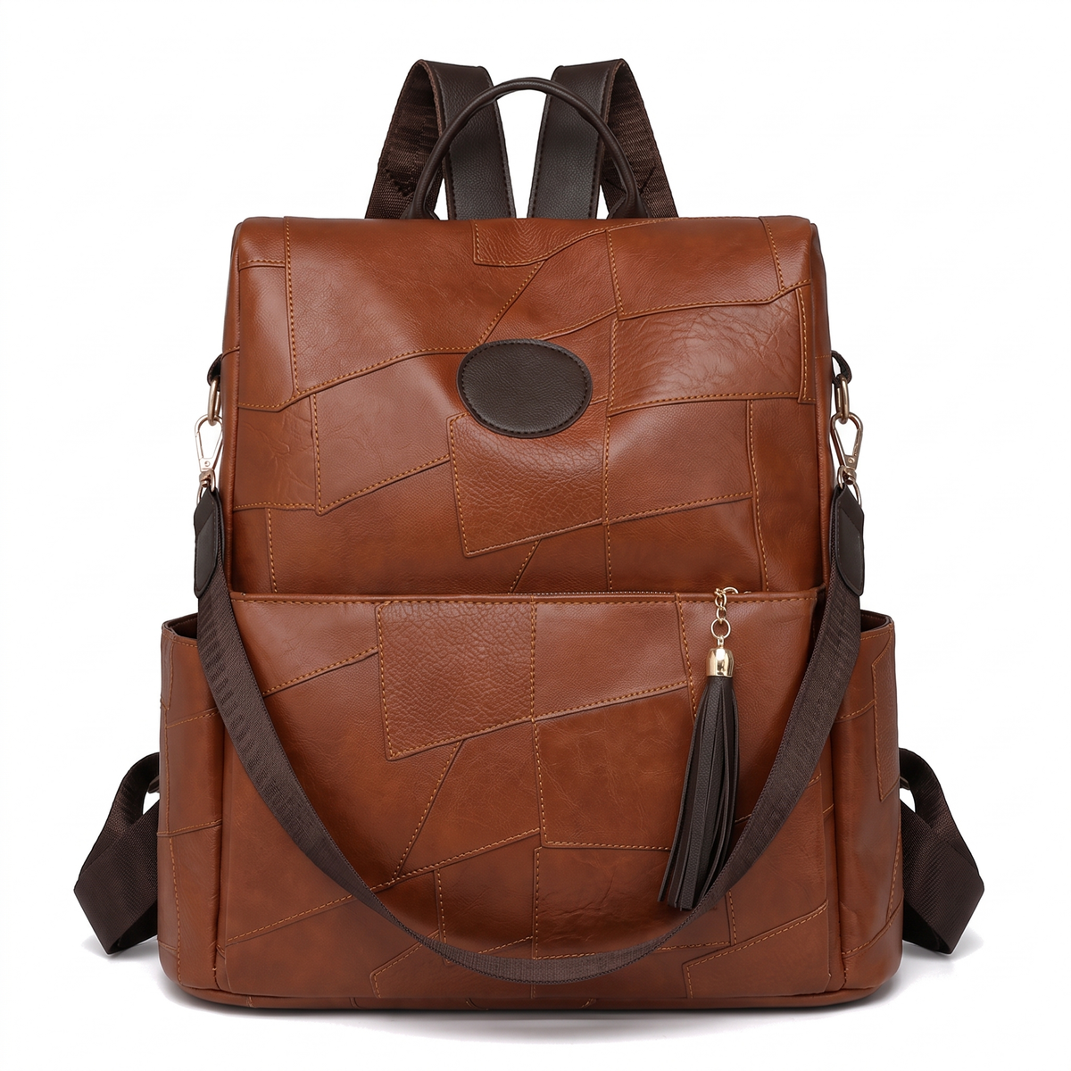 Faux Leather Back Zip Backpack for Women, Black City Backpack Purse