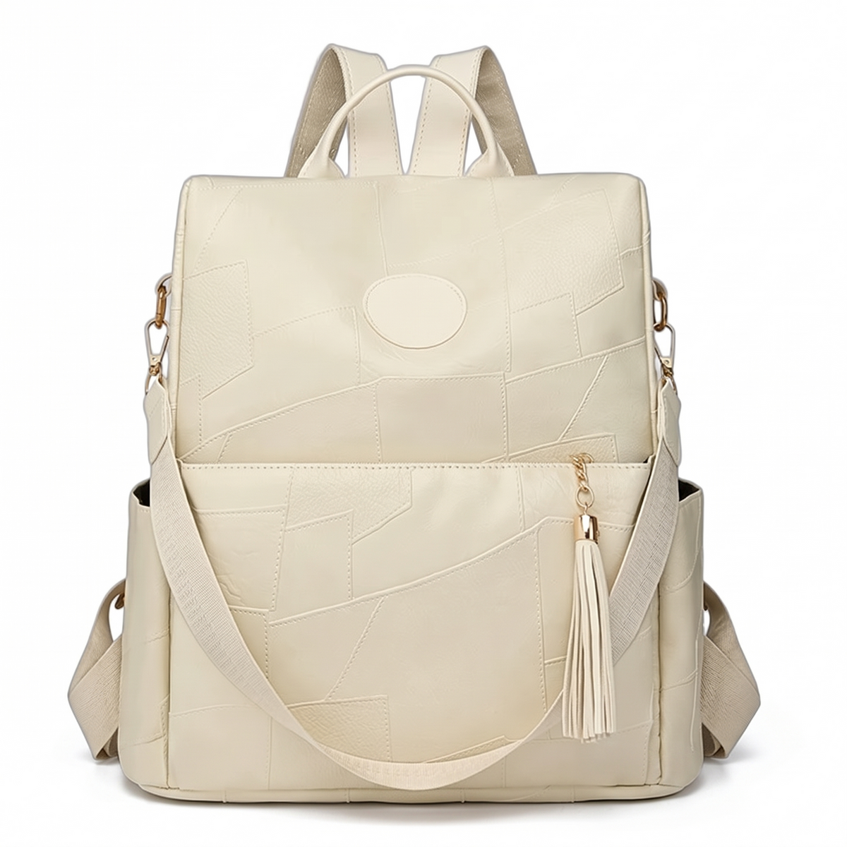 Faux Leather Back Zip Backpack for Women, Black City Backpack Purse