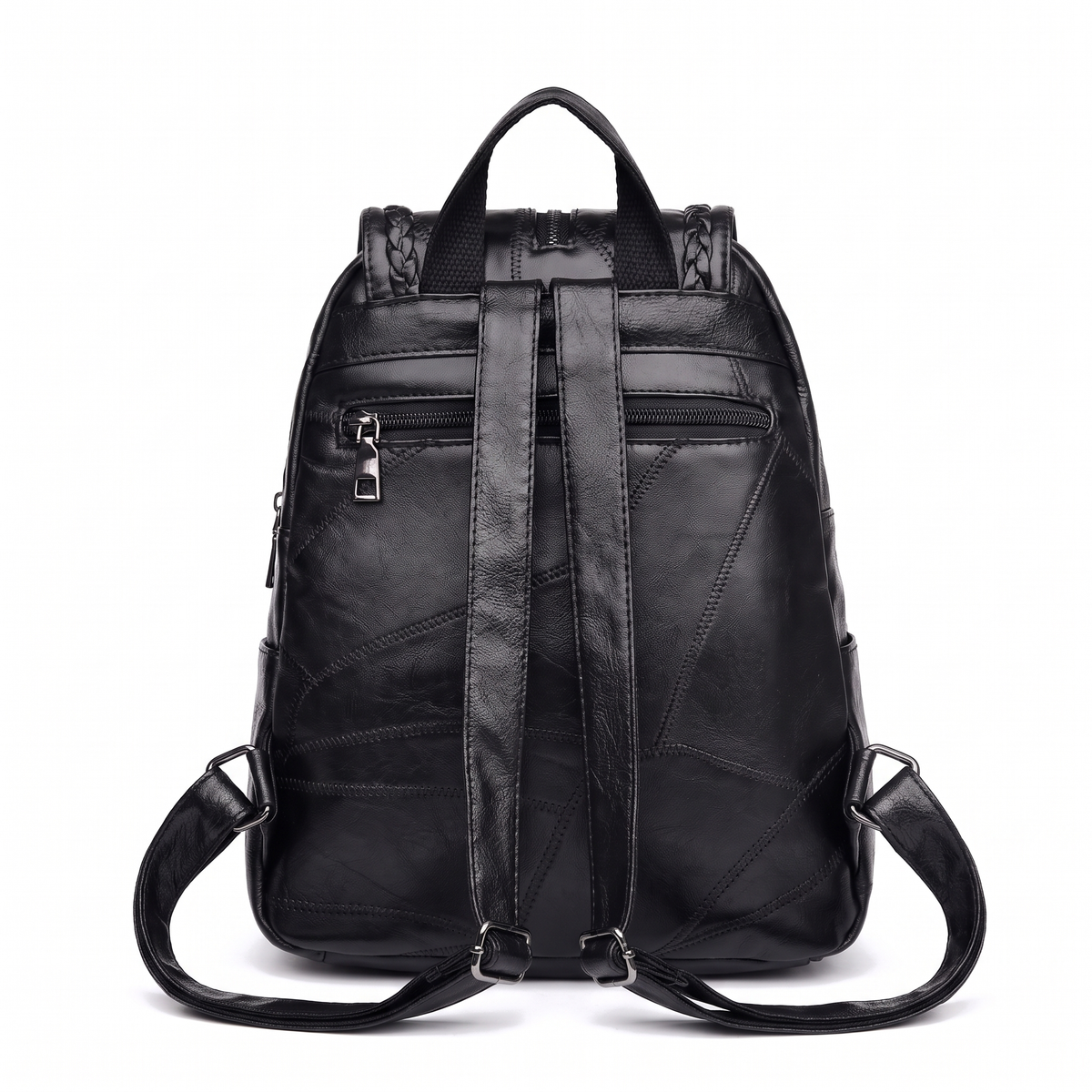 Faux Leather Braided Flap Backpack for Women, Black City Backpack Purse