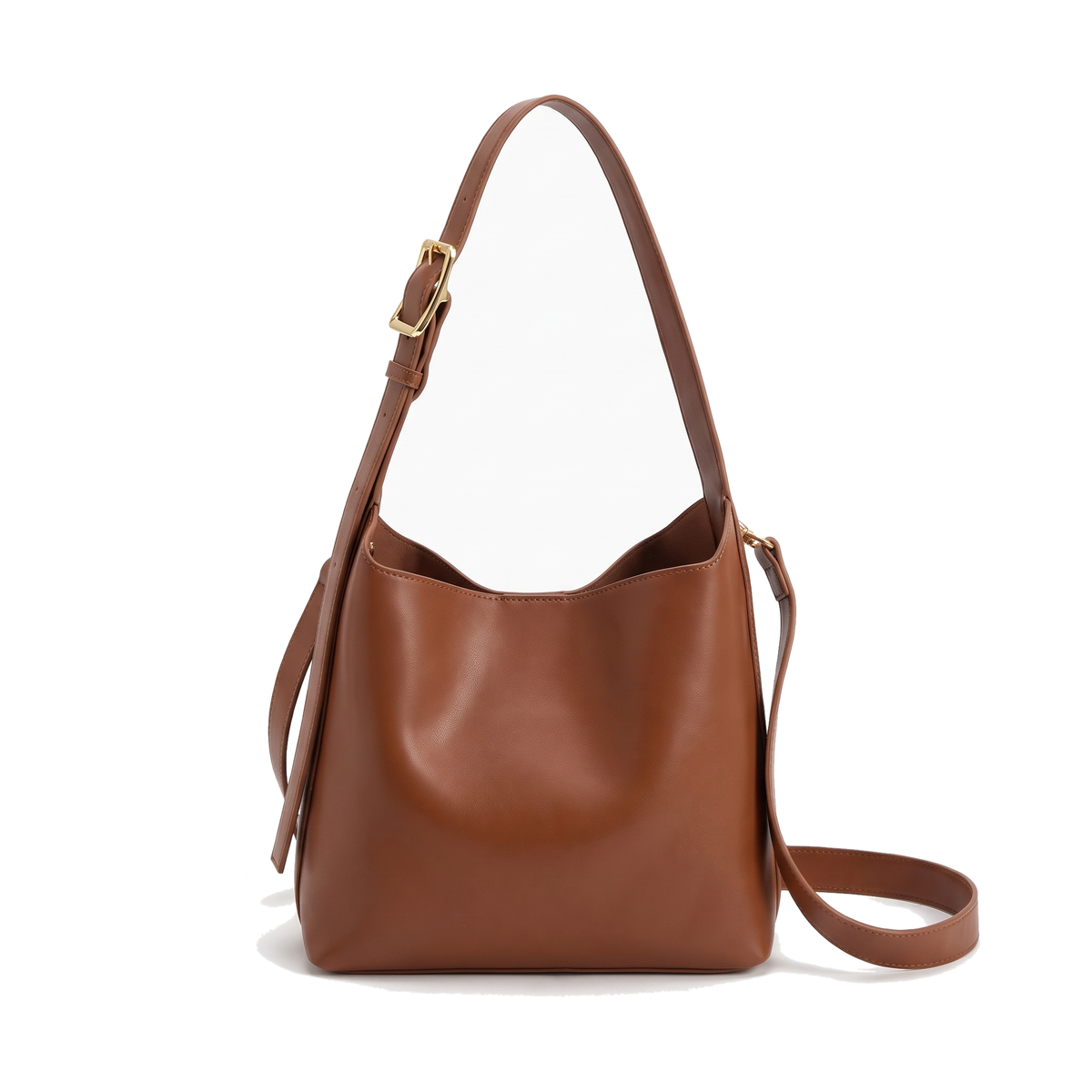 Faux Leather Bucket Bag for Women, Brown Shoulder Bag