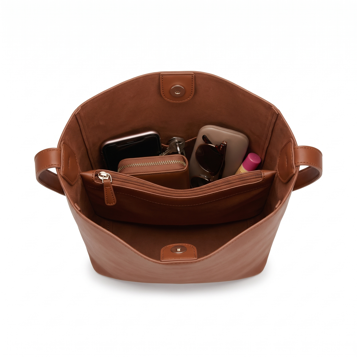 Faux Leather Bucket Bag for Women, Brown Shoulder Bag