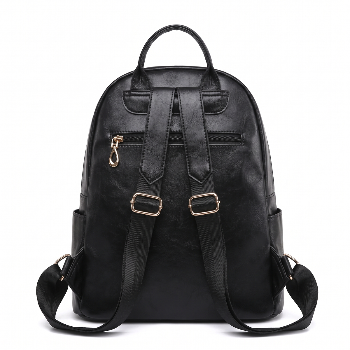 Faux Leather Dome Backpack for Women, Black City Backpack Purse