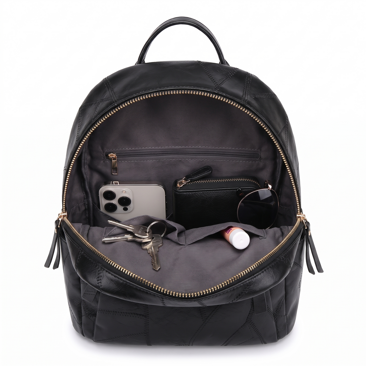 Faux Leather Dome Backpack for Women, Black City Backpack Purse