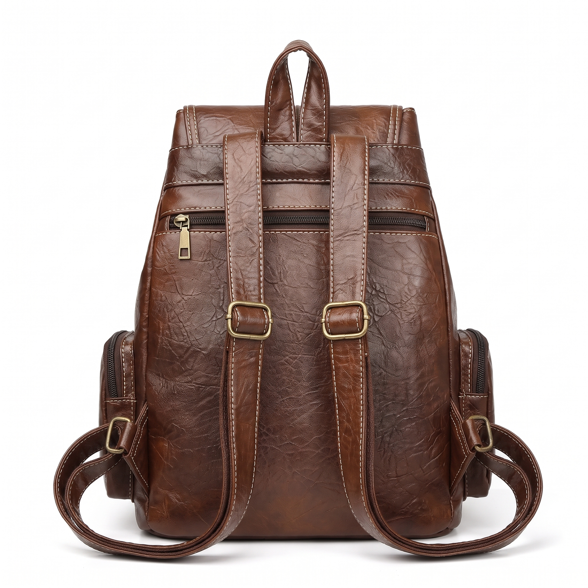 Faux Leather Drawstring Backpack for Women, Dark Brown Everyday Casual Backpack Purse