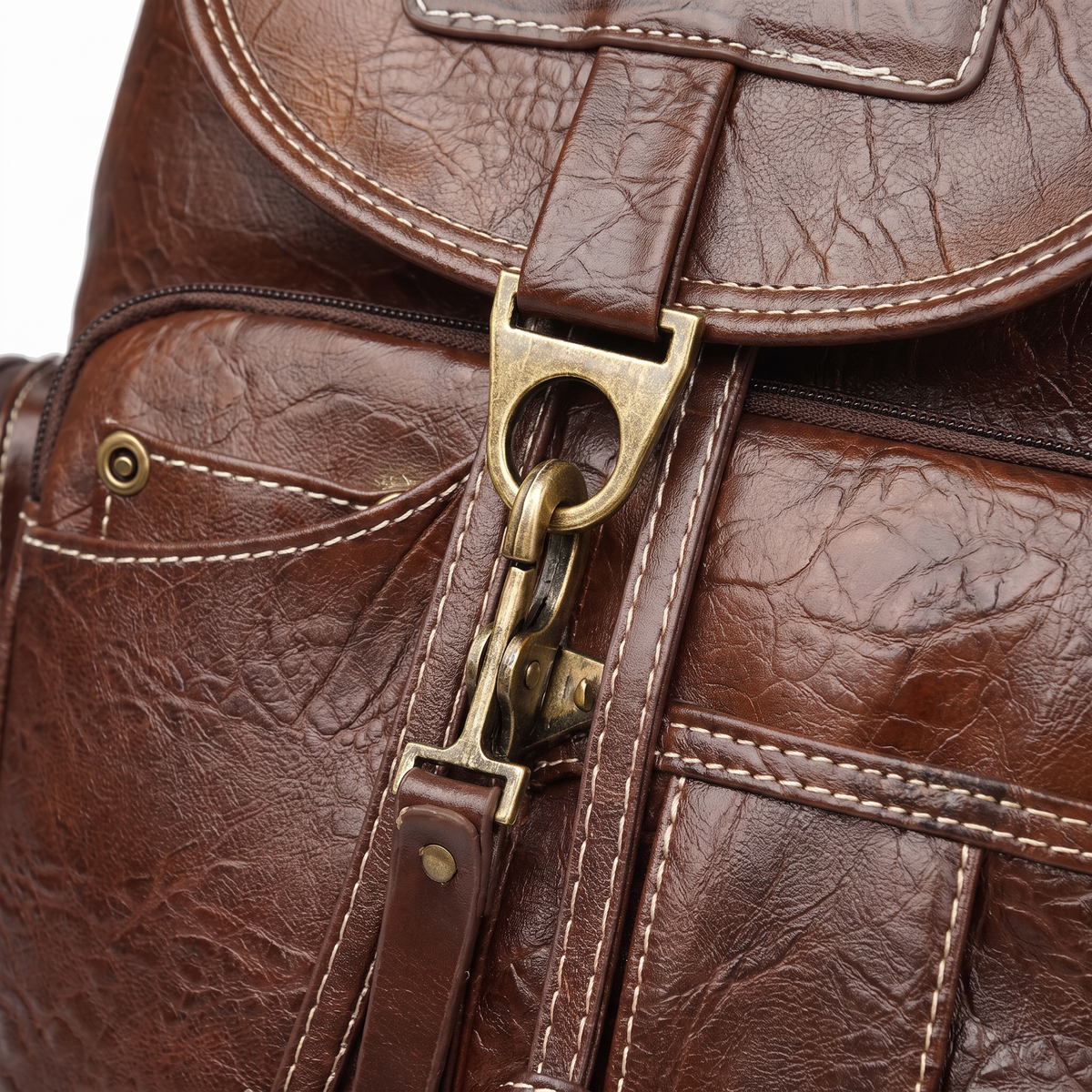Faux Leather Drawstring Backpack for Women, Dark Brown Everyday Casual Backpack Purse