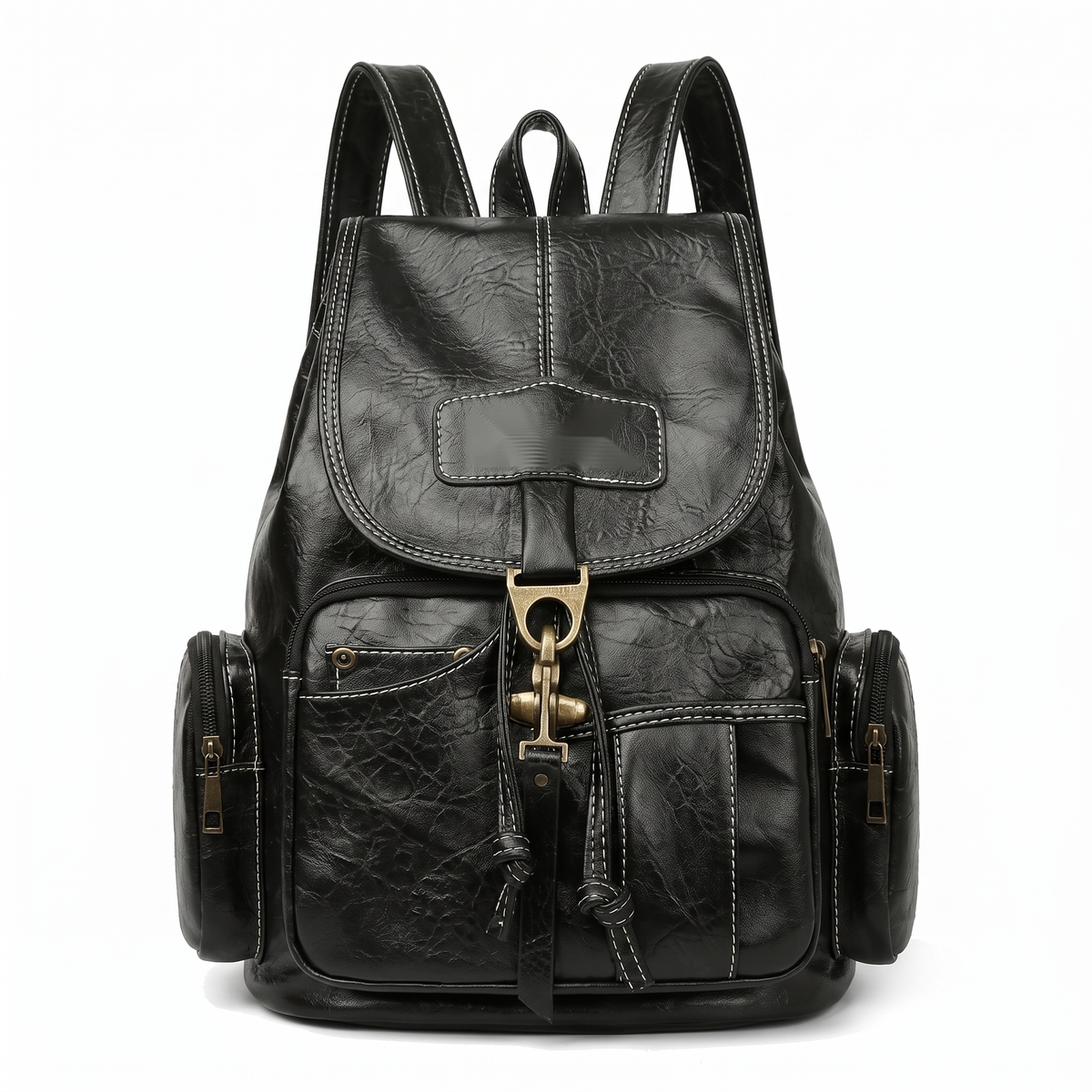 Faux Leather Drawstring Backpack for Women, Dark Brown Everyday Casual Backpack Purse