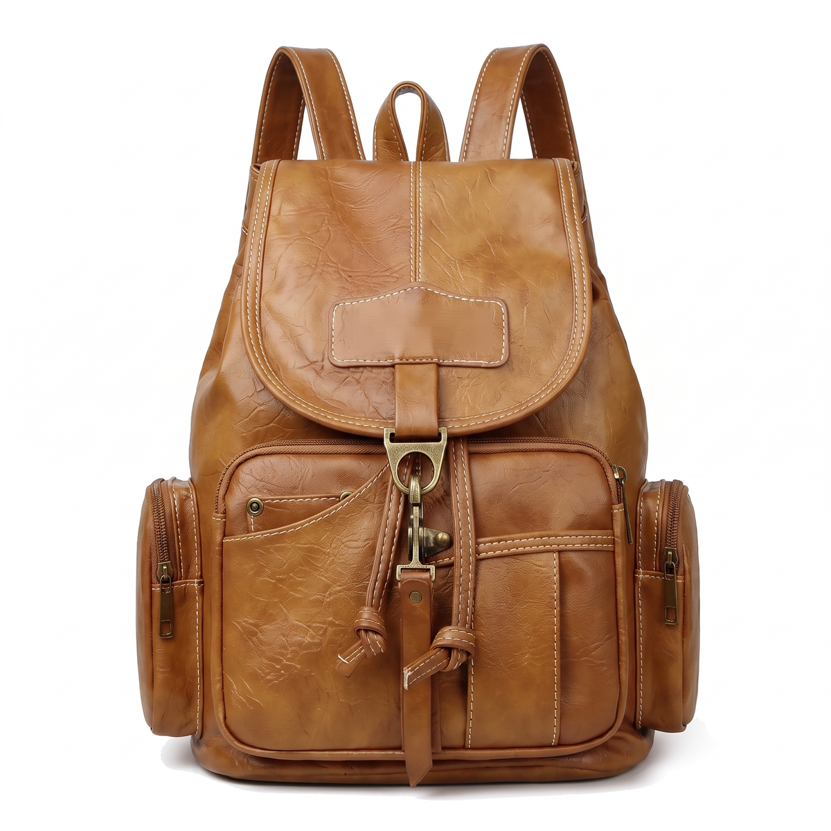 Faux Leather Drawstring Backpack for Women, Dark Brown Everyday Casual Backpack Purse