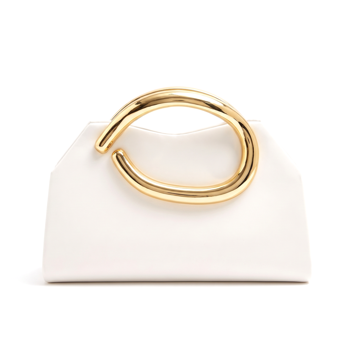 Faux Leather Evening Clutch for Women, White Gold Ring Handle Clutch Bag
