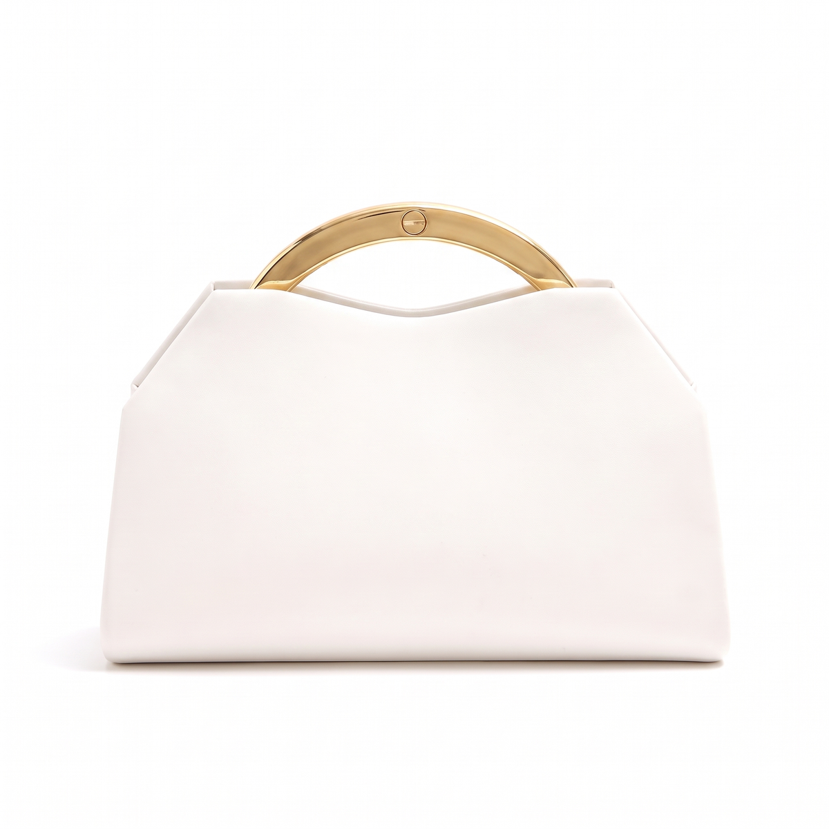 Faux Leather Evening Clutch for Women, White Gold Ring Handle Clutch Bag
