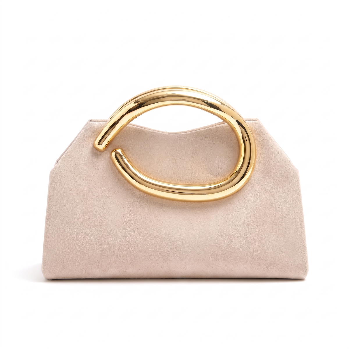 Faux Leather Evening Clutch for Women, White Gold Ring Handle Clutch Bag