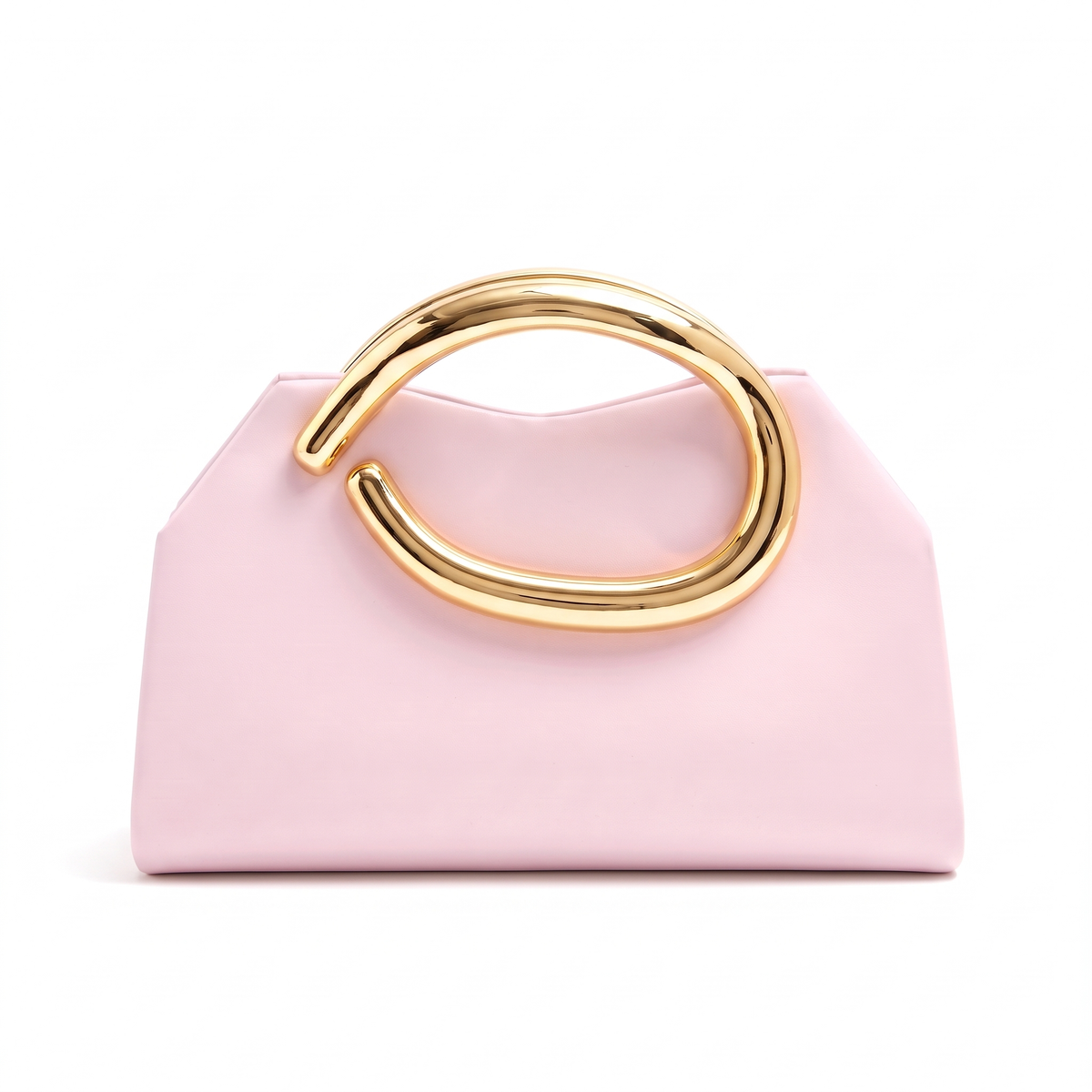 Faux Leather Evening Clutch for Women, White Gold Ring Handle Clutch Bag