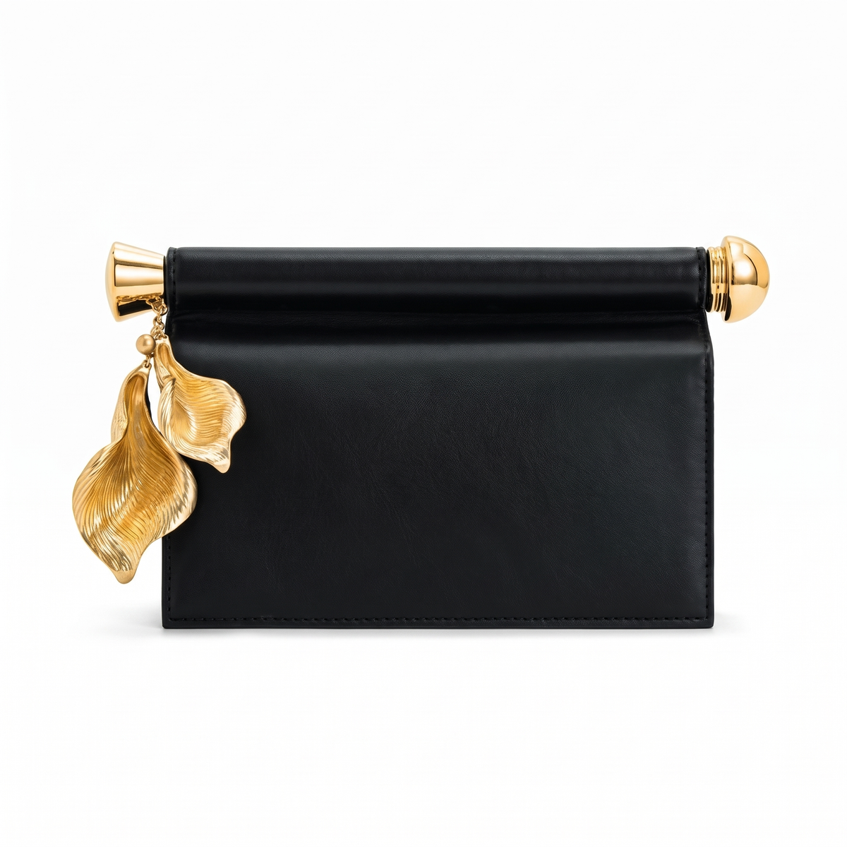 Faux Leather Flap Clutch for Women, Black Gold Petal Charm Evening Bag