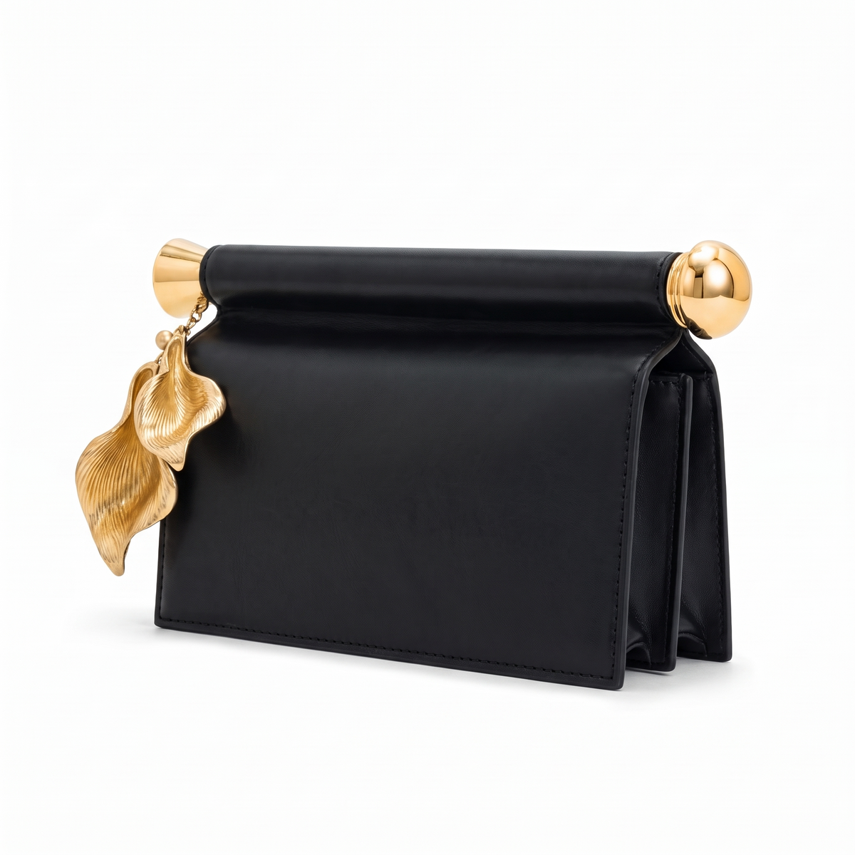 Faux Leather Flap Clutch for Women, Black Gold Petal Charm Evening Bag