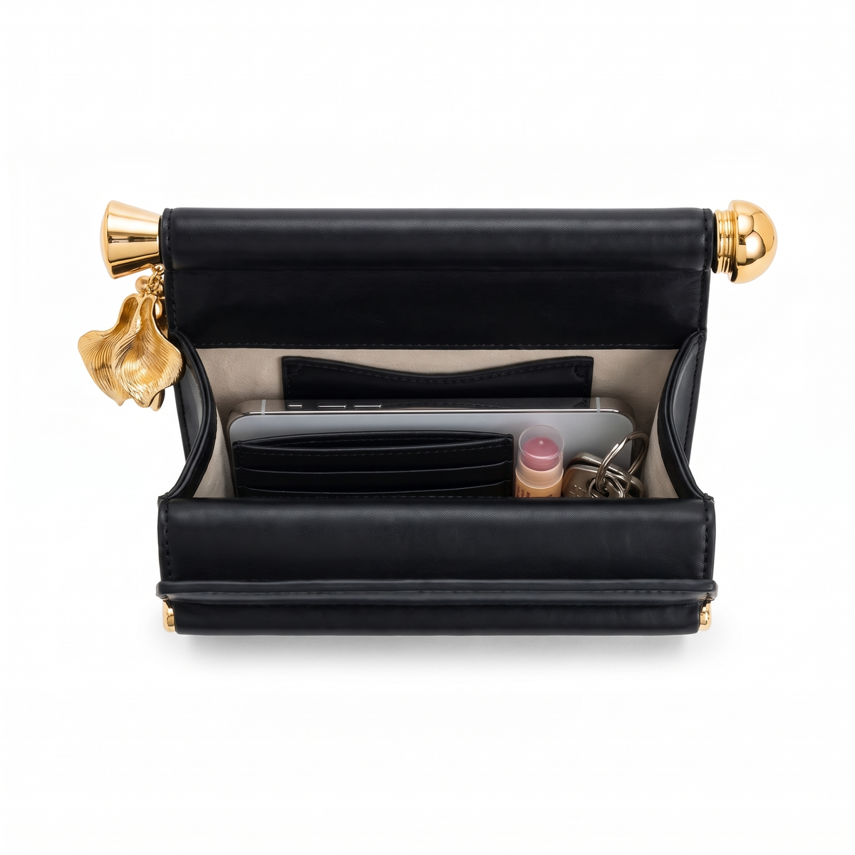 Faux Leather Flap Clutch for Women, Black Gold Petal Charm Evening Bag