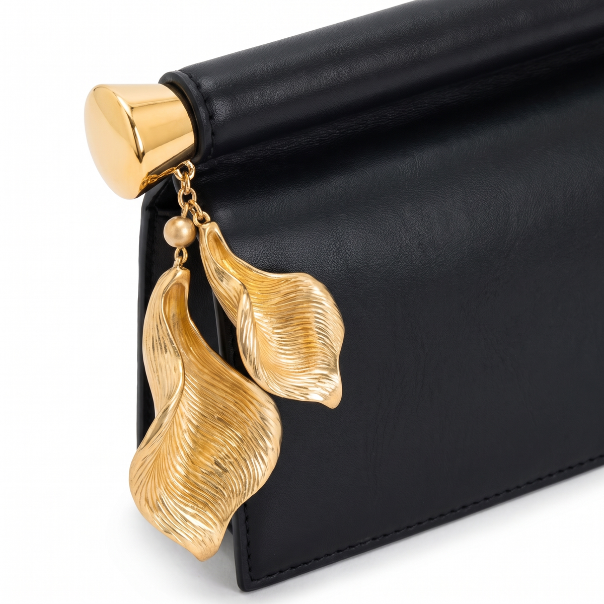 Faux Leather Flap Clutch for Women, Black Gold Petal Charm Evening Bag