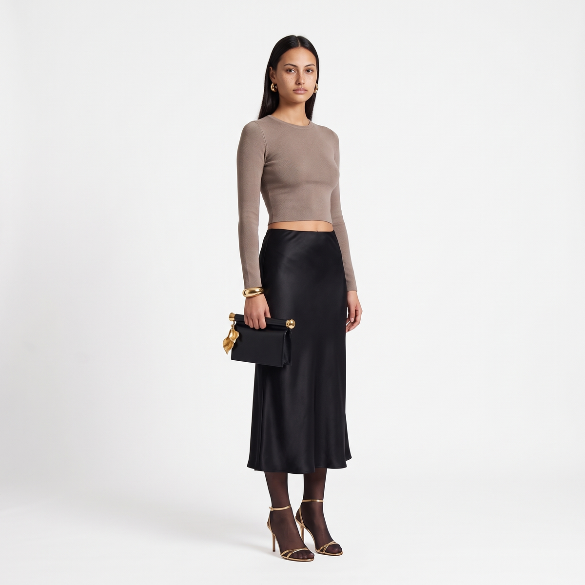 Faux Leather Flap Clutch for Women, Black Gold Petal Charm Evening Bag