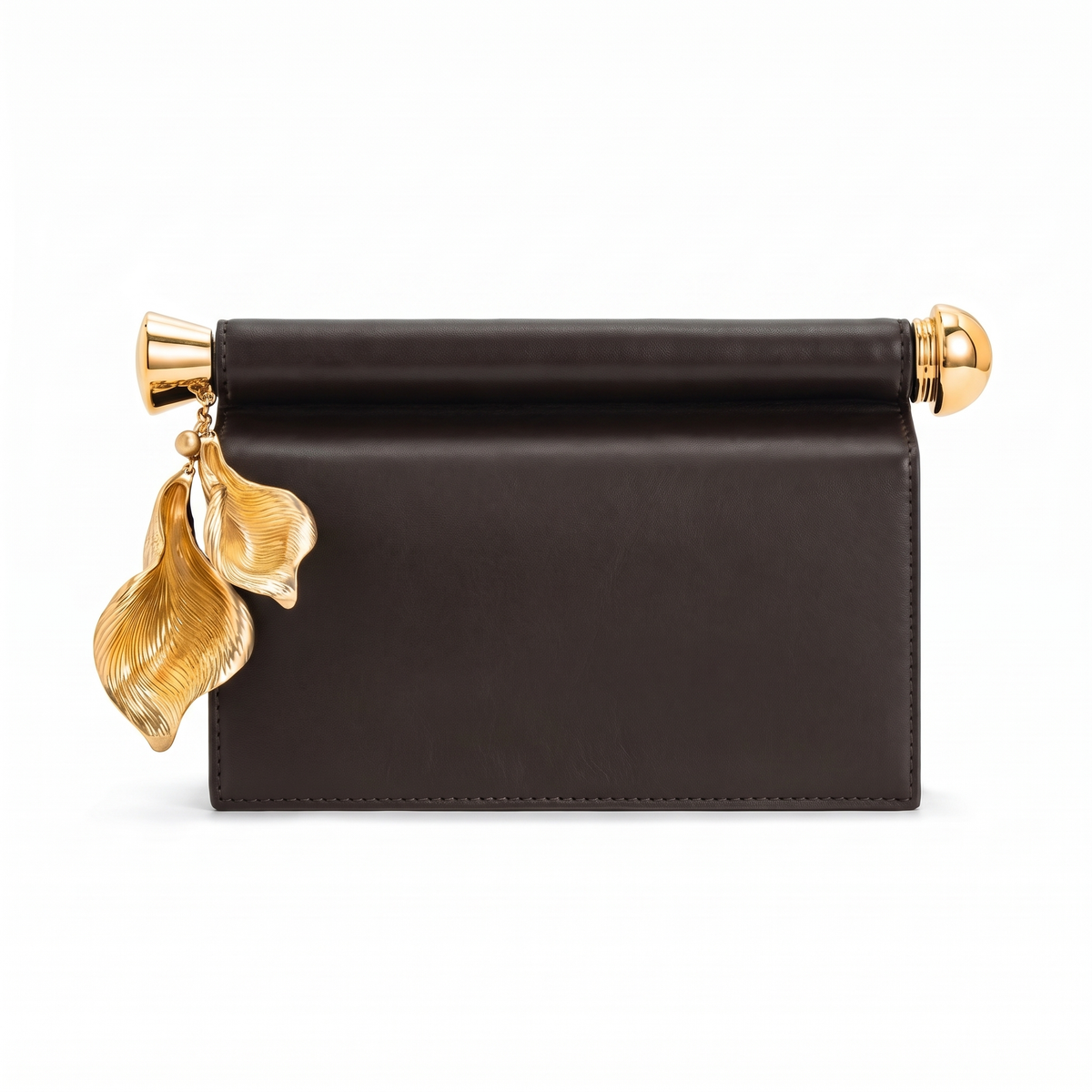 Faux Leather Flap Clutch for Women, Black Gold Petal Charm Evening Bag