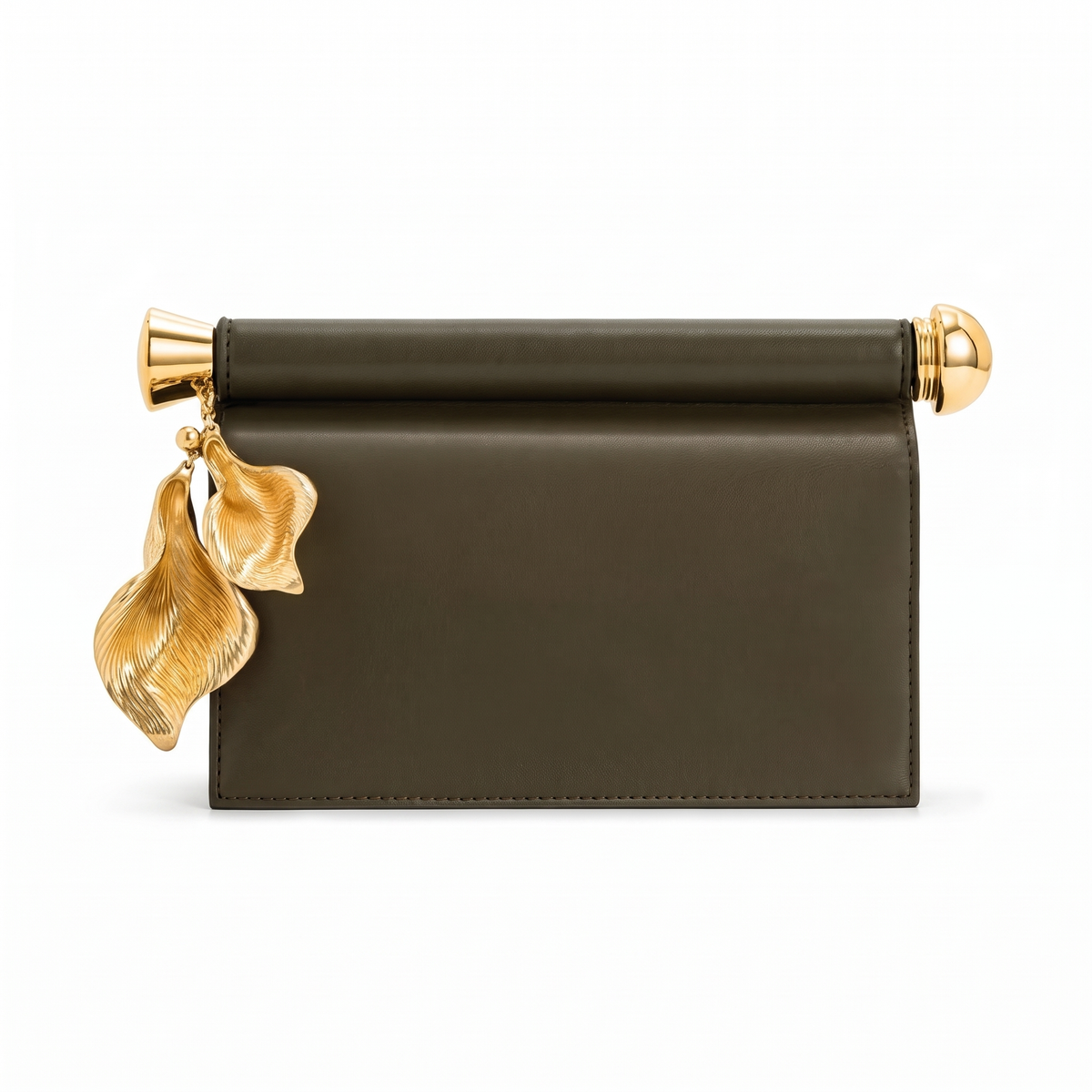 Faux Leather Flap Clutch for Women, Black Gold Petal Charm Evening Bag