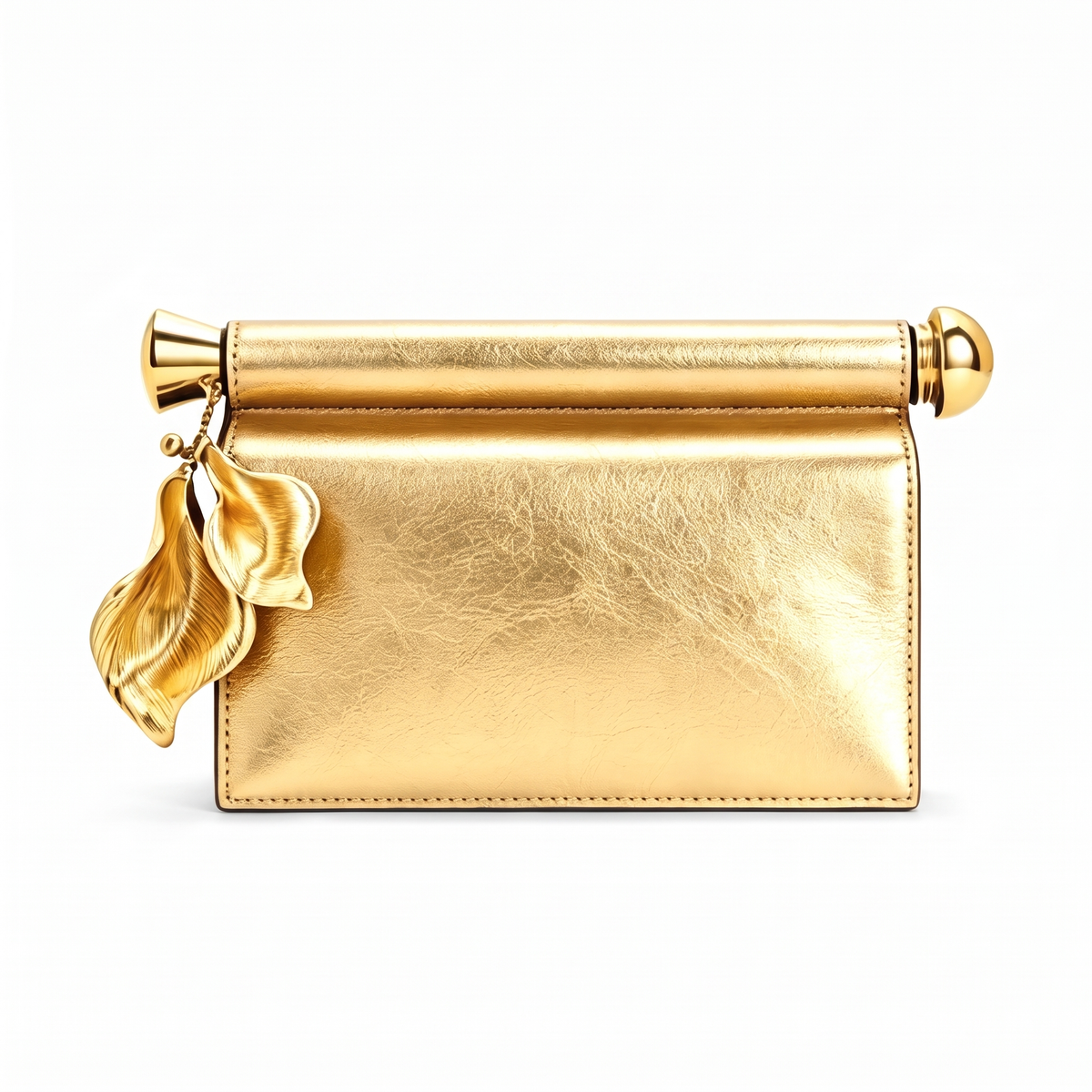 Faux Leather Flap Clutch for Women, Black Gold Petal Charm Evening Bag