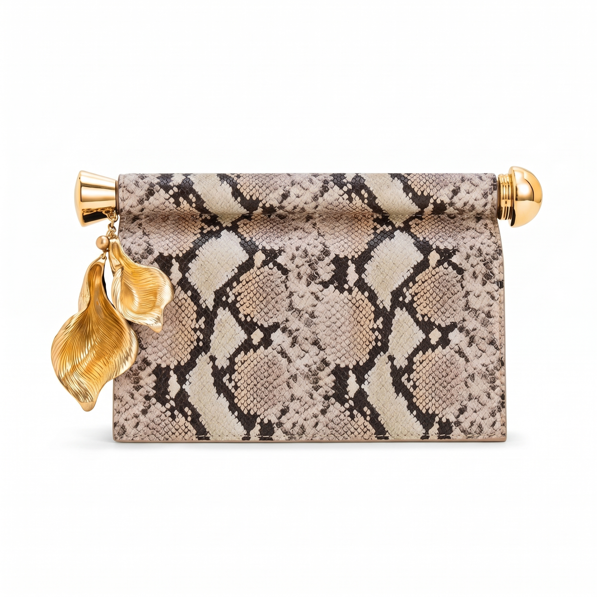 Faux Leather Flap Clutch for Women, Black Gold Petal Charm Evening Bag