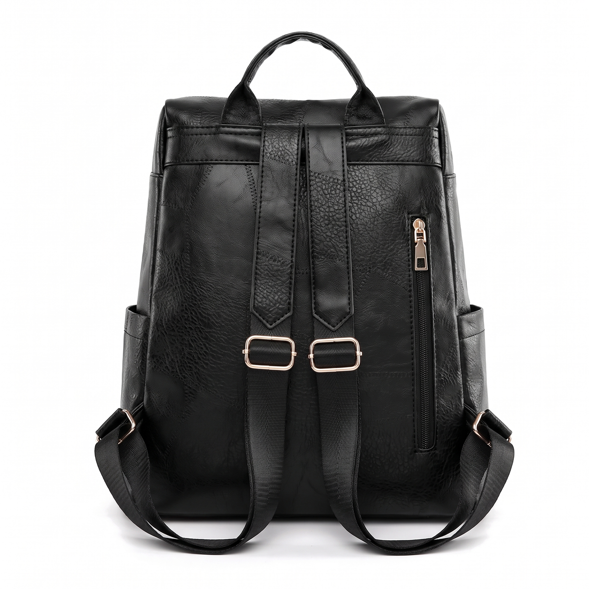 Faux Leather Flap Pocket Backpack for Women, Black City Backpack Purse