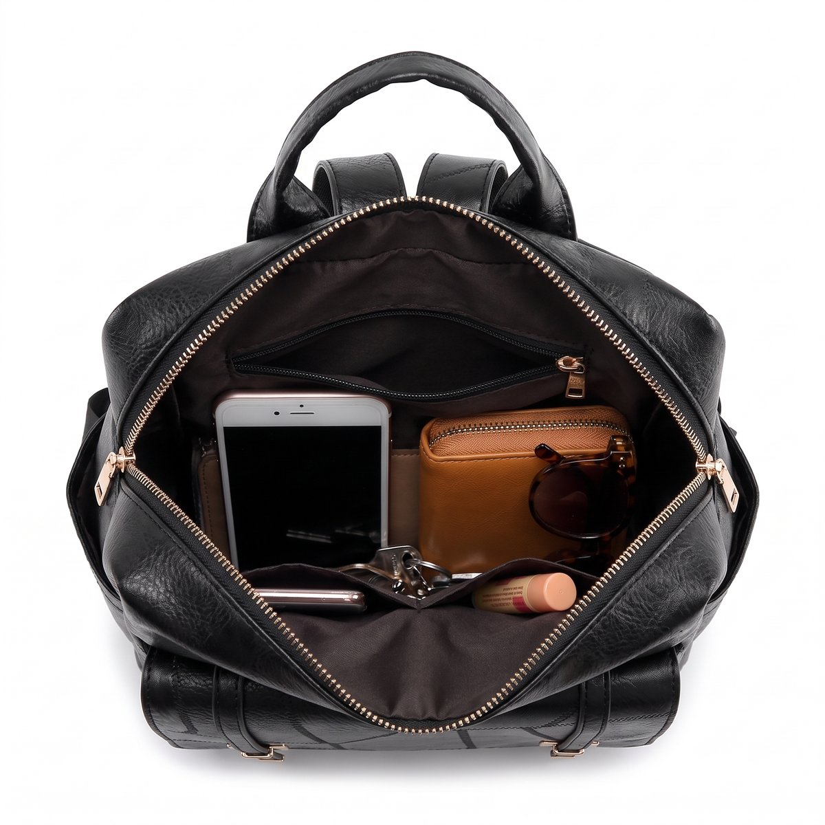 Faux Leather Flap Pocket Backpack for Women, Black City Backpack Purse