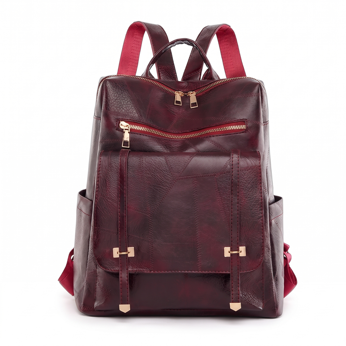 Faux Leather Flap Pocket Backpack for Women, Black City Backpack Purse