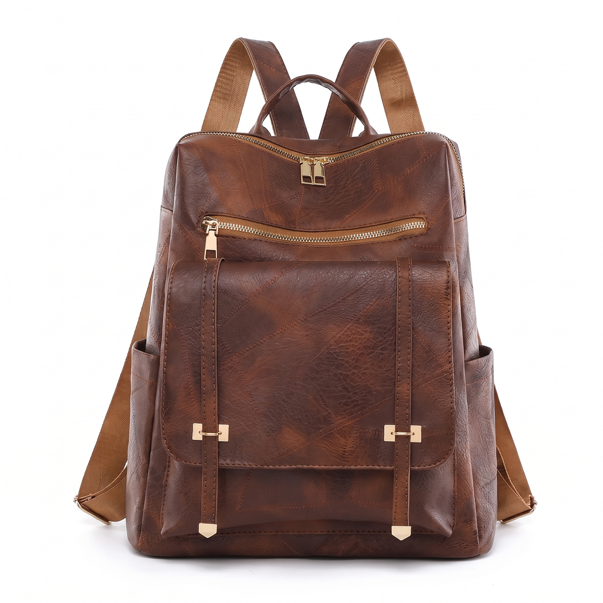 Faux Leather Flap Pocket Backpack for Women, Black City Backpack Purse