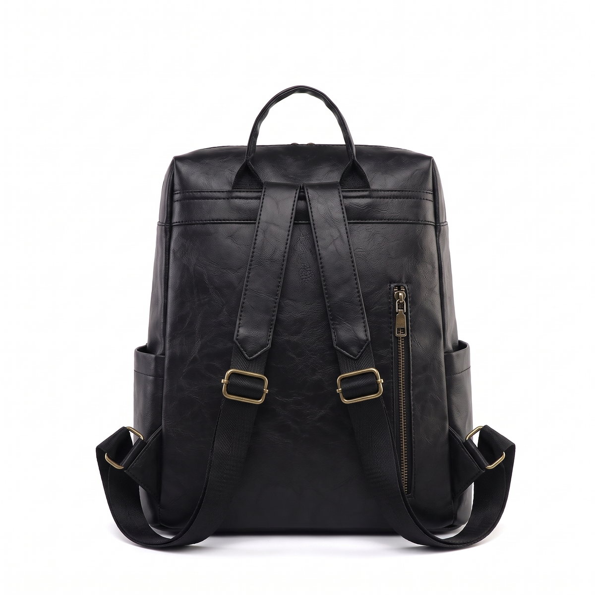 Faux Leather Multi Pocket Backpack for Women, Black Everyday Casual Backpack Purse