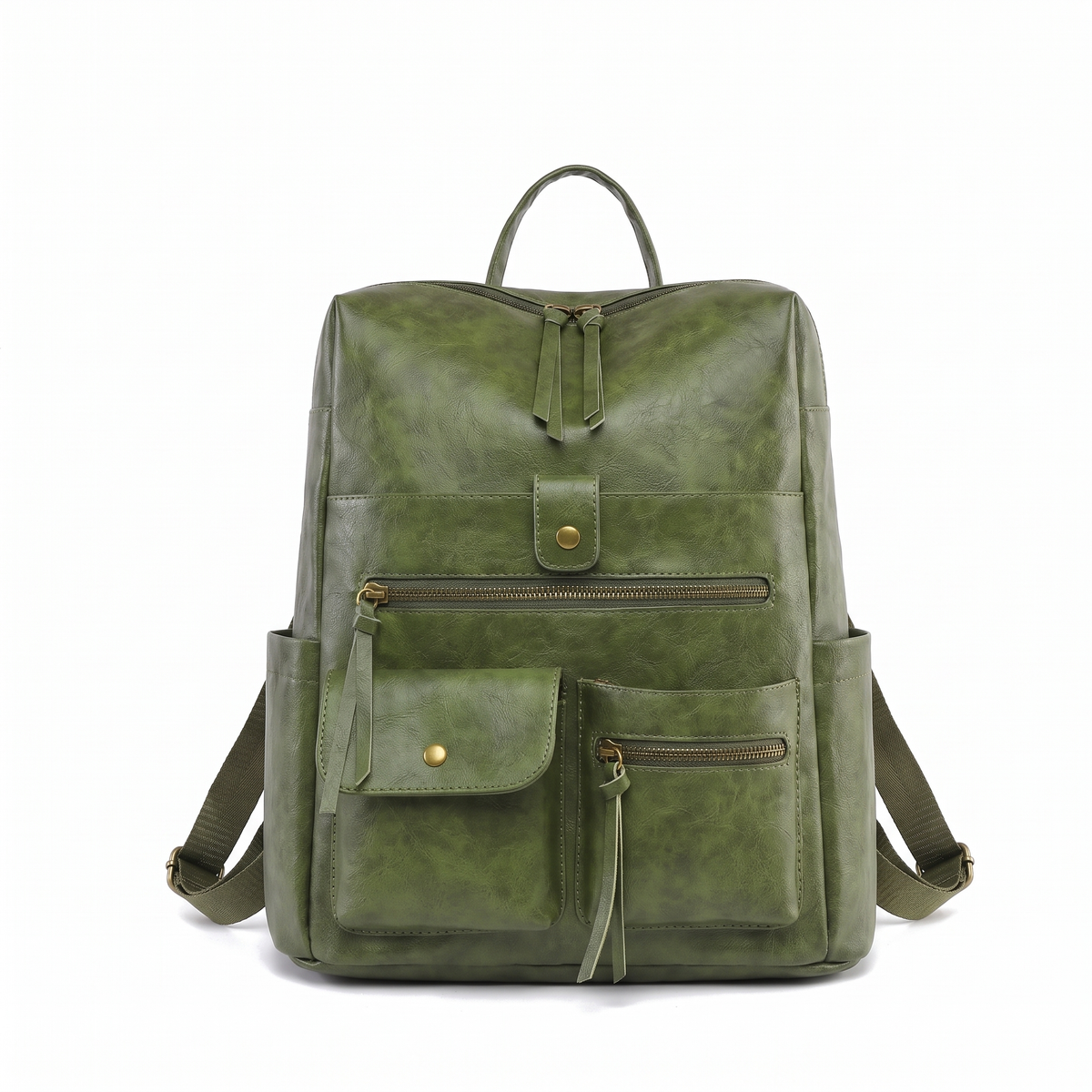 Faux Leather Multi Pocket Backpack for Women, Black Everyday Casual Backpack Purse
