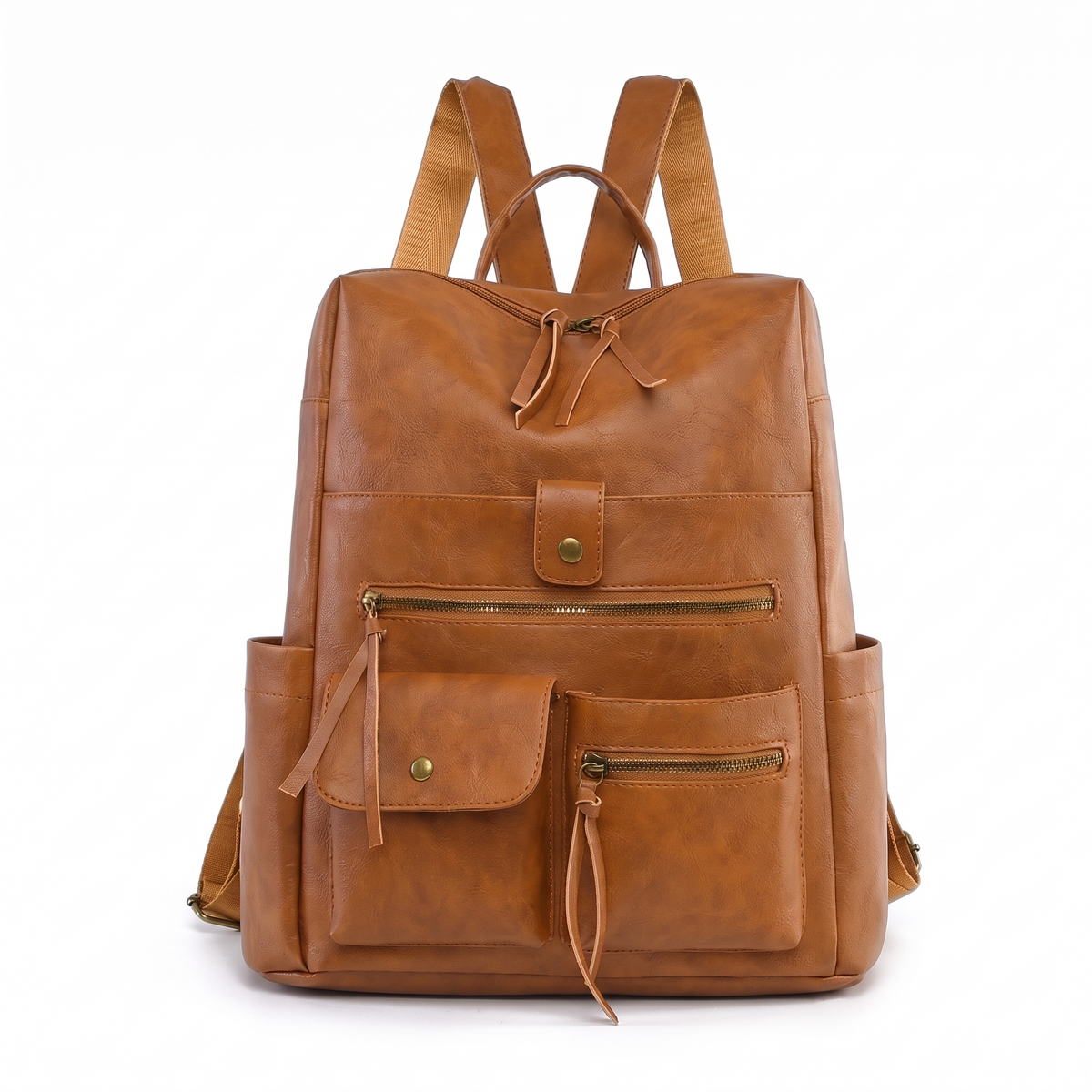 Faux Leather Multi Pocket Backpack for Women, Black Everyday Casual Backpack Purse