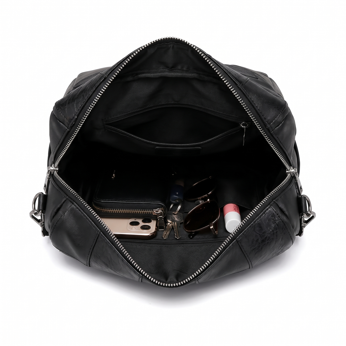 Faux Leather Patchwork Backpack for Women, Black City Backpack Purse