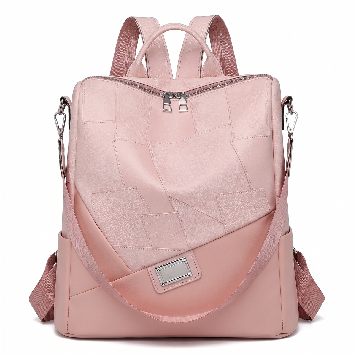 Faux Leather Patchwork Backpack for Women, Black City Backpack Purse