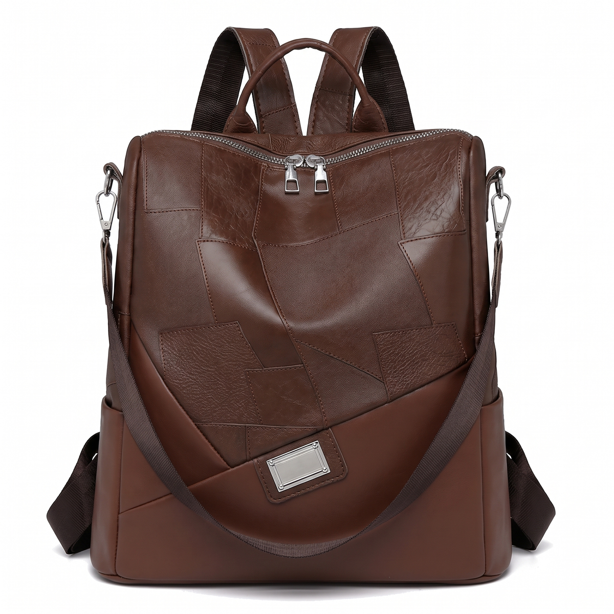 Faux Leather Patchwork Backpack for Women, Black City Backpack Purse