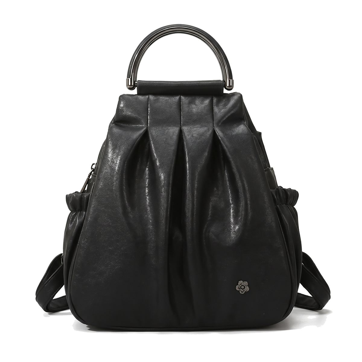 Faux Leather Pleated Backpack for Women, Black City Backpack Purse