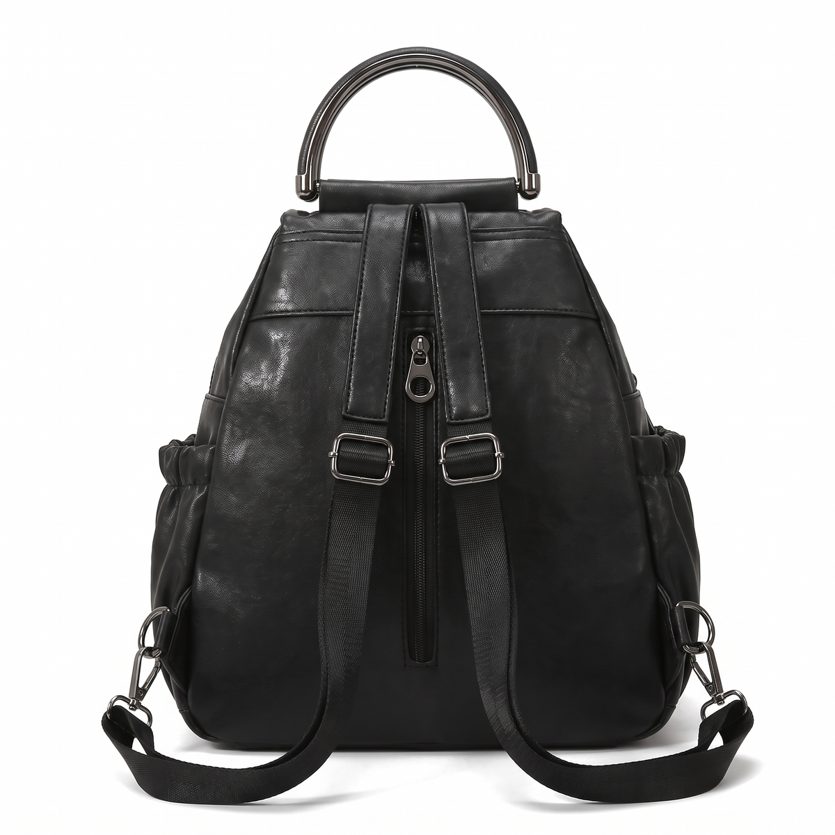 Faux Leather Pleated Backpack for Women, Black City Backpack Purse