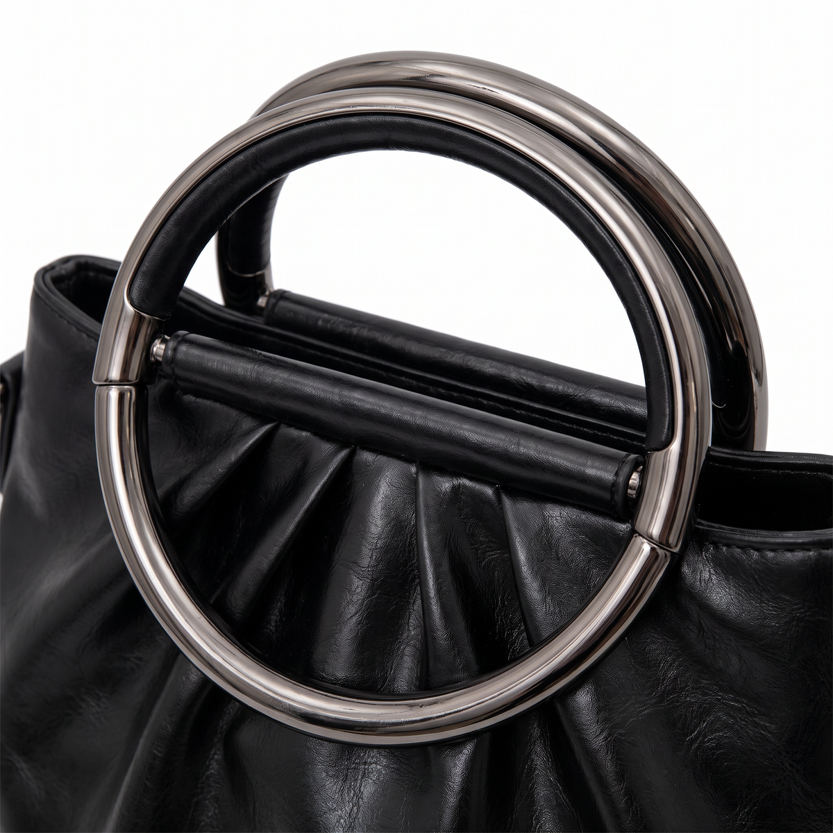 Faux Leather Pleated Backpack for Women, Black City Backpack Purse