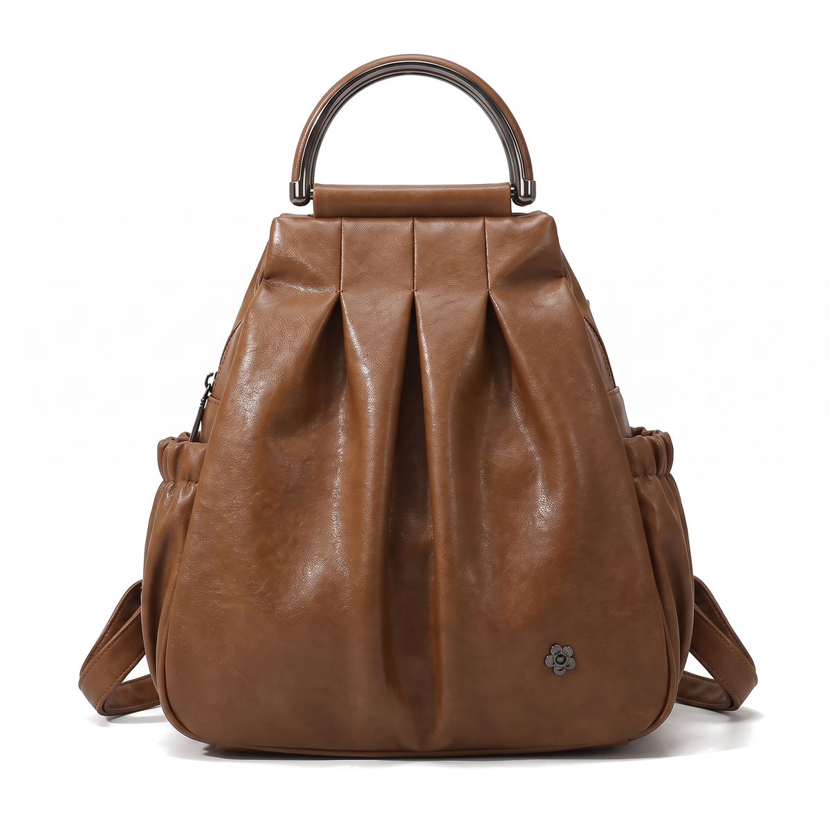 Faux Leather Pleated Backpack for Women, Black City Backpack Purse